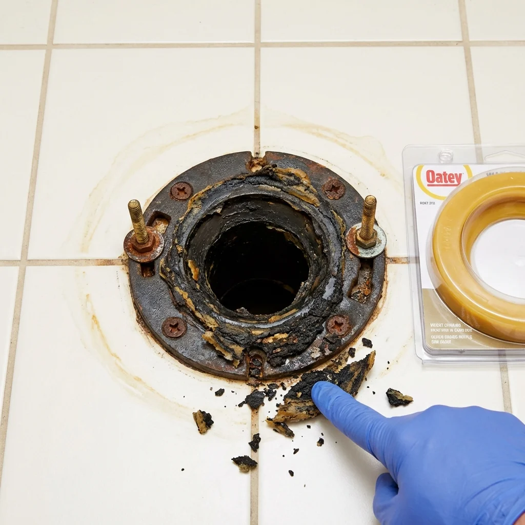 Failed wax ring showing water seepage at the base of a toilet in a Alhambra, CA home